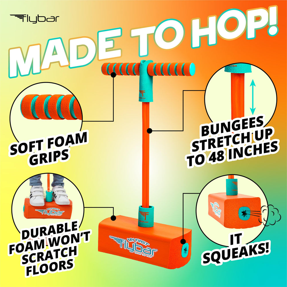 My First Foam Pogo Jumper For Kids Fun and Safe Pogo Stick For Toddlers, Durable Foam and Bungee Jumper For Ages 3 and up, Supports up To 250lbs (Orange)