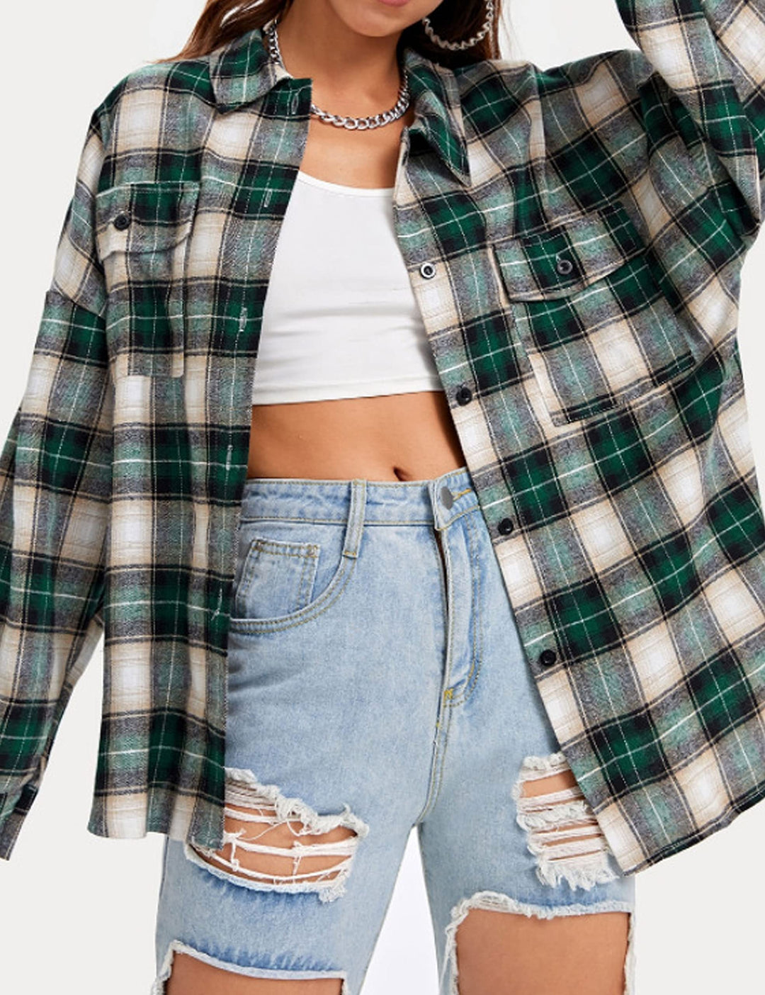 Lumister Womens&#39; Spring Oversized Flannel Plaid