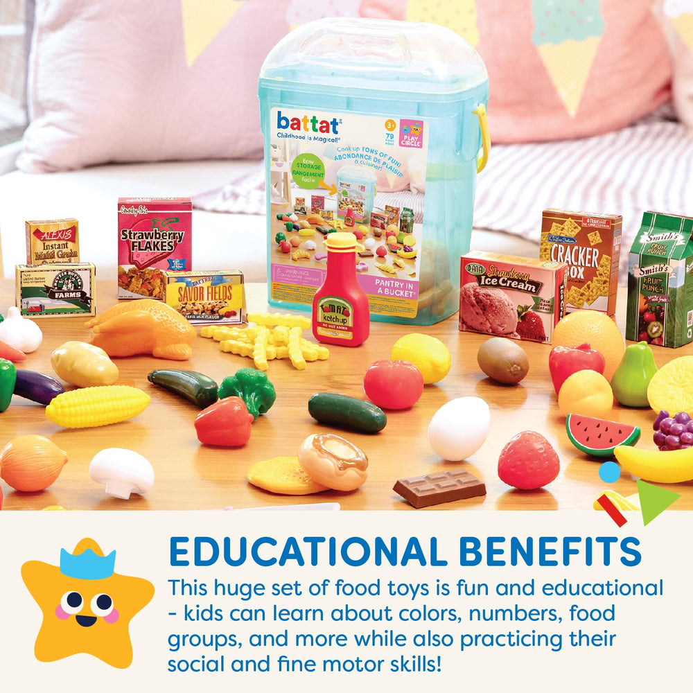 - Play Circle- Play Food – Kitchen Toys – Grocery Store- Pretend Play- Pantry In A Bucket- 3 years + (79 Pcs)