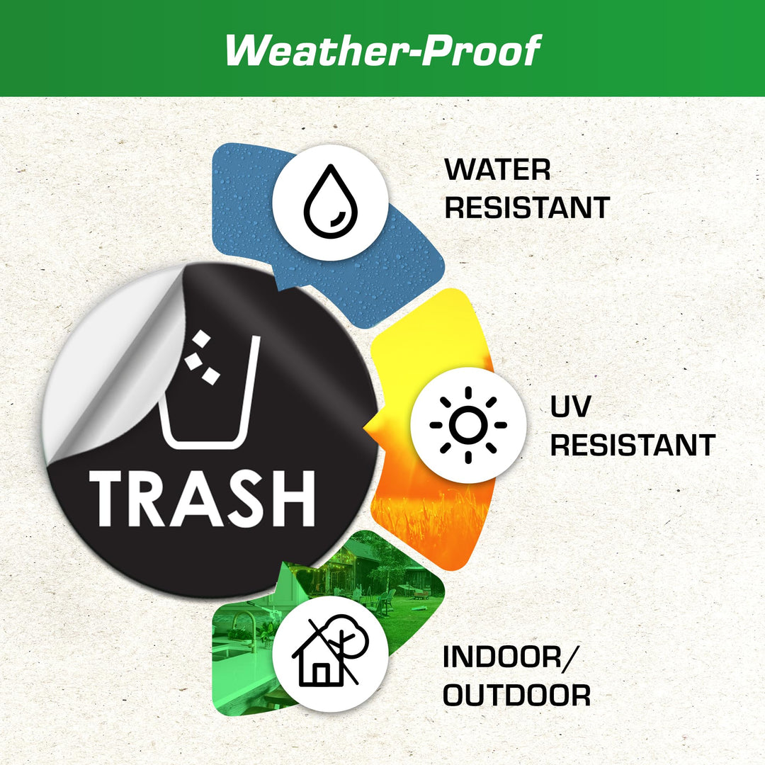 Trash Recycle Compost Stickers - [6-Pack, 4 Inch Round 