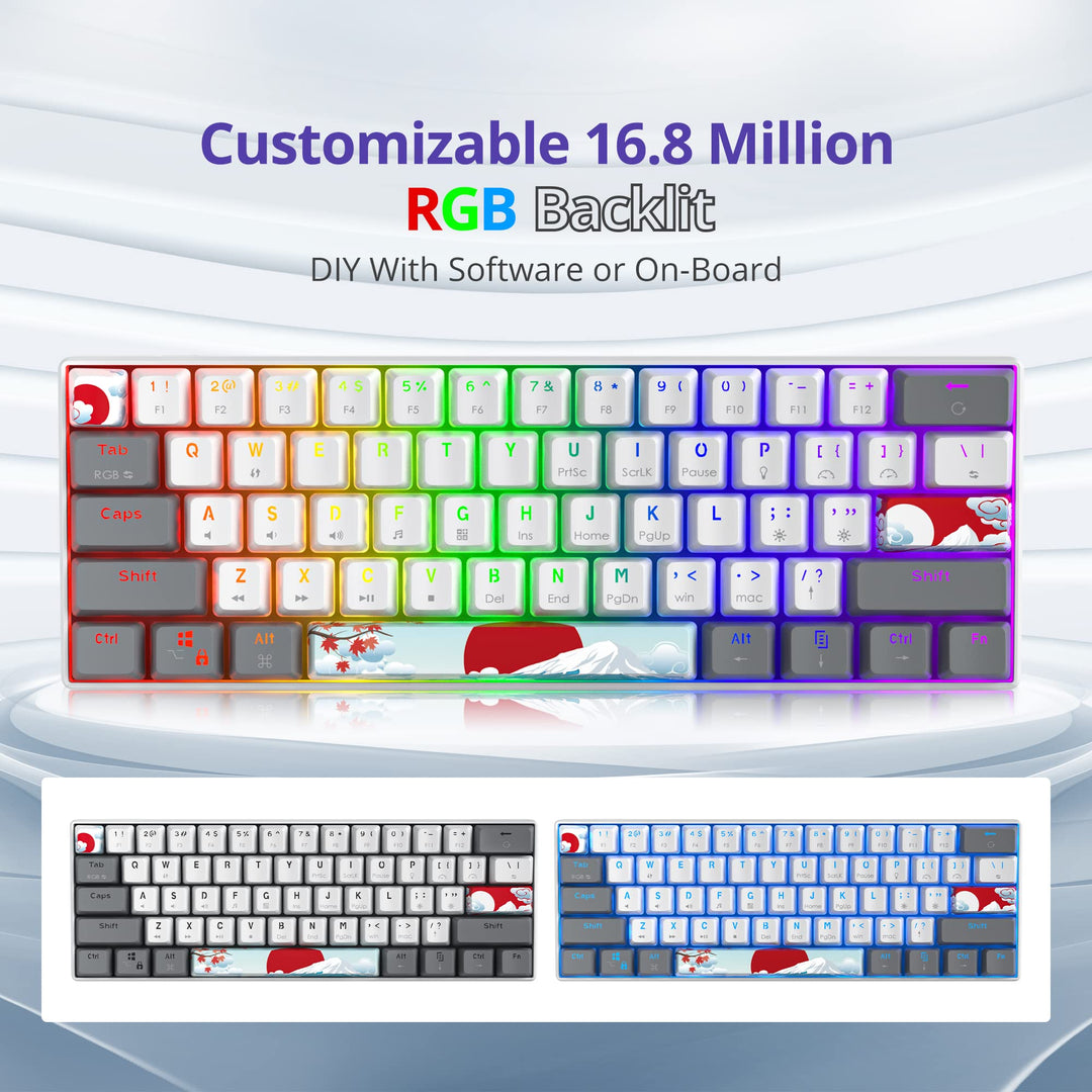 RGB Mechanical Keyboard 60 Percent Red Switches, Ultra-Compact Mini Wired Gaming Keybaord with Backlit PBT Dye-Sub Keycaps for Win/Mac/PC (White/Red Switch)