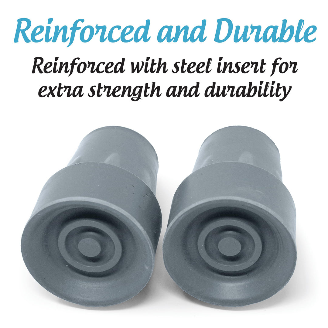 Steel-Reinforced 7/8 Crutch Tips - 1 Pair (Gray)
