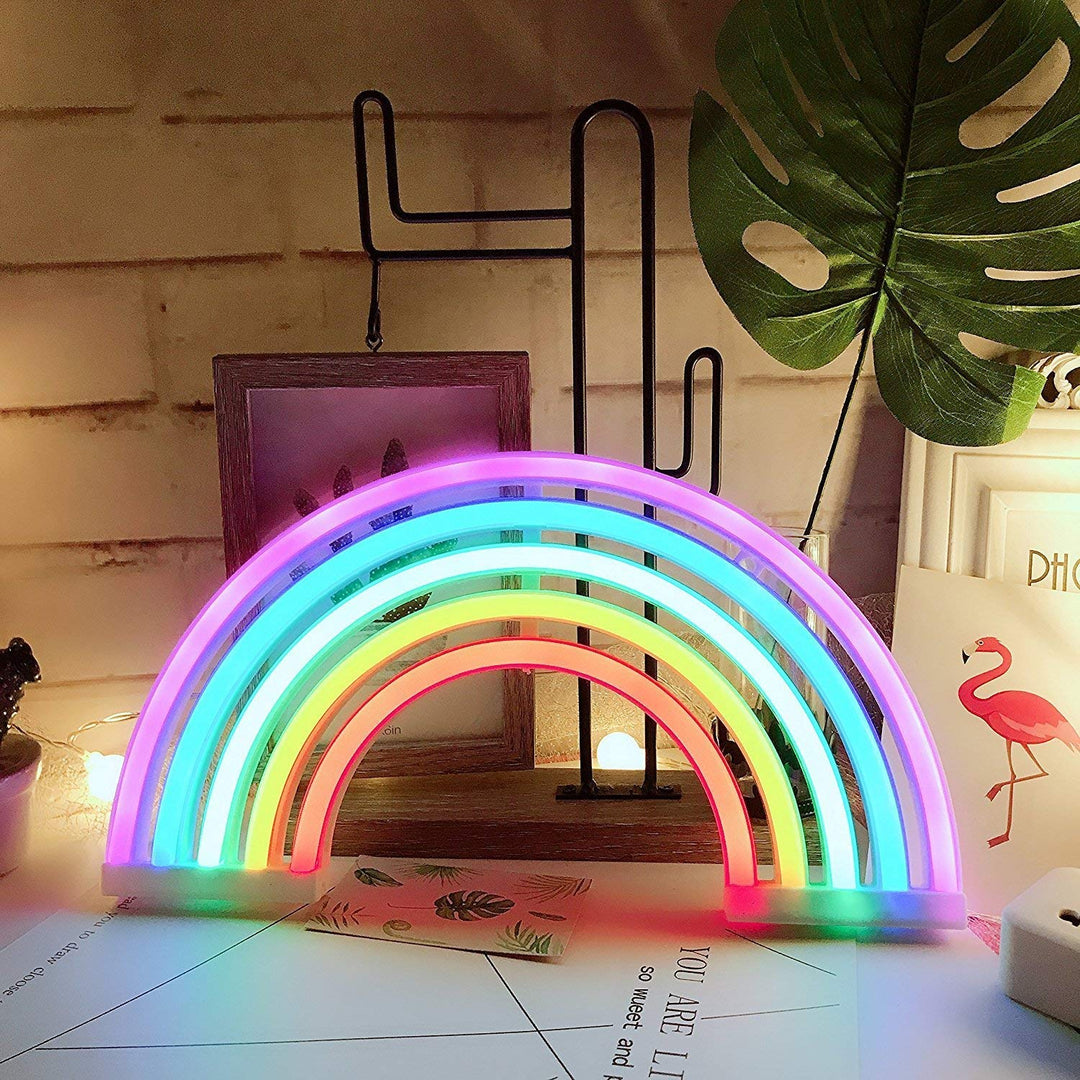 QiaoFei Rainbow Light Signs for Kids Gift LED Rainbow Neon Signs Rainbow Lamp for Wall Decor Bedroom Decorations Home Accessories Party Holiday Battery or USB Operated Table Night Lights