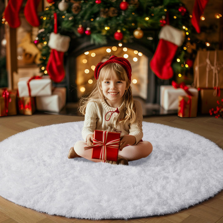 White Round Rug for Bedroom,Fluffy Circle Rug 4&#39;X4&#39; for Kids Room,Furry Carpet for Teen&#39;s Room,Circular Rug for Nursery Room,Fuzzy Plush Rug for Dorm,White Carpet,Cute Room Decor for Baby