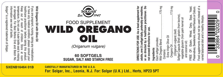 Solgar Wild Oregano Oil, 60 Softgels - Oregano Oil Conc