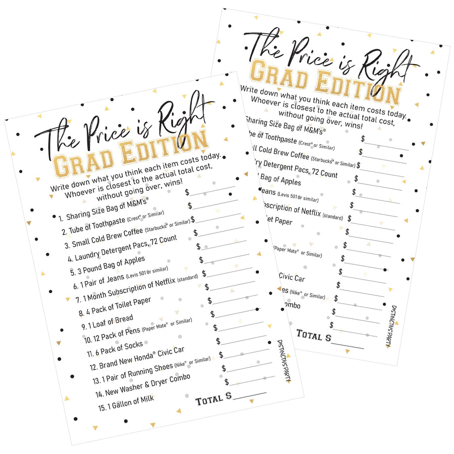 Graduation Party Game - The Price is Right - 25 Cards