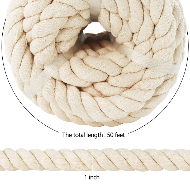 SINYLOO Brown Cotton Rope 1 inch Thick Craft Rope 50 fe