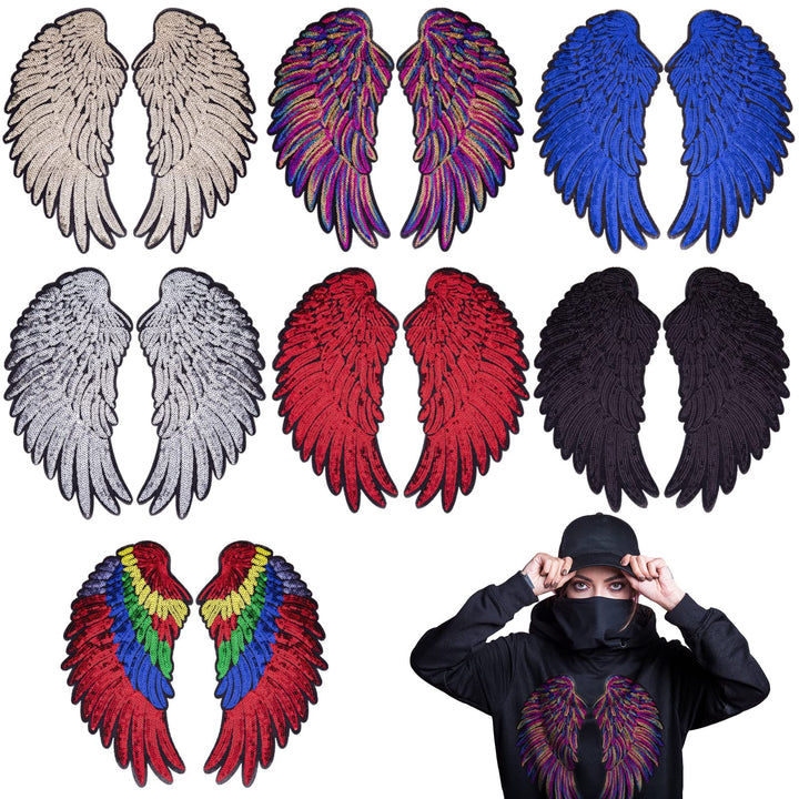 7 Pair of Wings Sequins Angel Wings Iron On Patch DIY Embroidered Applique Bling Wings for Jackets Cloth or Bag Decoration