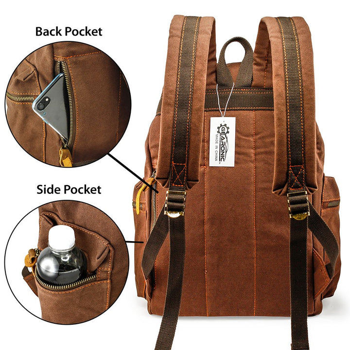 Vintage Canvas Backpack, Casual Daypack Backpacks for Men Women, 15inch Laptop Bag Travel Hiking Camping Rucksack - Coffee