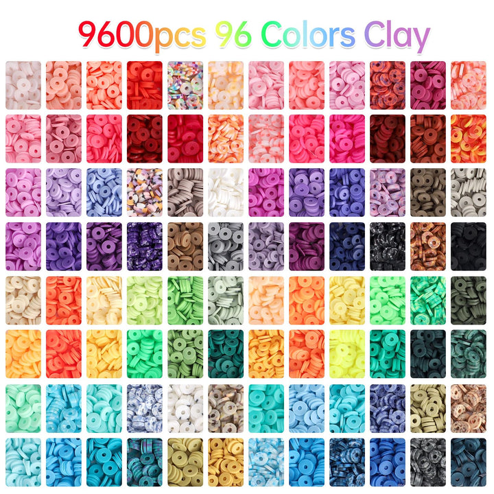 9600pcs Clay Beads for Bracelet Making Kit, 96 Colors Polymer Heishi Beads with Letter Beads Preppy Beads for Jewelry Necklace Making, Craft Gifts