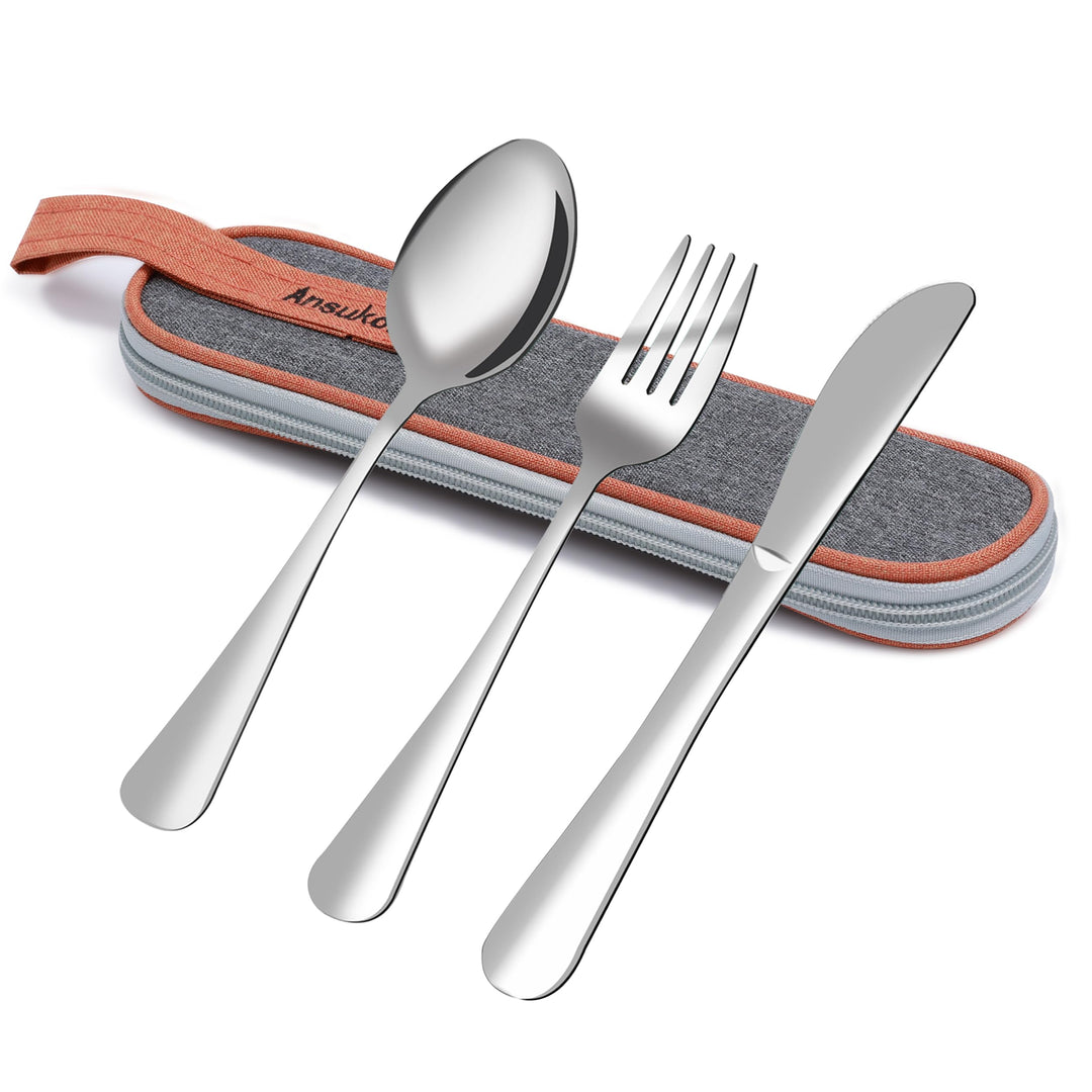 Silverware Set Utensil Set Travel Utensils Spoons and Forks Set Silverware Lunch Utensil Dorm Room Essentials Reusable Utensils Travel Utensil Set with Case Utensil Spoon Fork