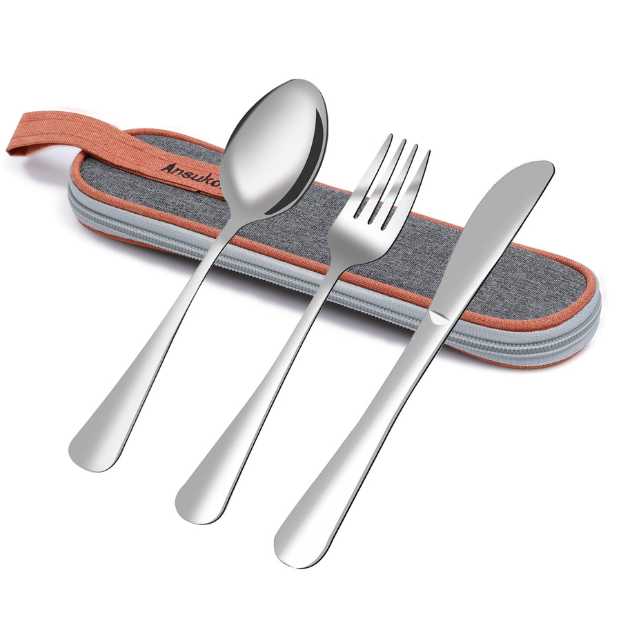 Silverware Set Utensil Set Travel Utensils Spoons and Forks Set Silverware Lunch Utensil Dorm Room Essentials Reusable Utensils Travel Utensil Set with Case Utensil Spoon Fork