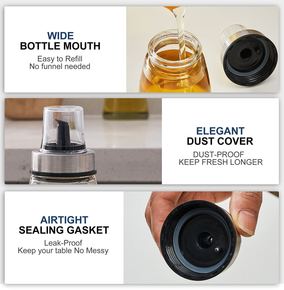 [3 Pack 180ml/6 oz Airtight Olive Oil Dispenser Bottle,Oil and Vinegar Cruet Set for Kitchen and BBQ, Oil Decanter for Cooking Wine/Soy Sauce/Vinegar, Leak-Proof Spout with Dust Cap