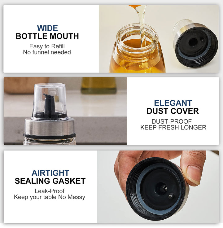 [3 Pack 180ml/6 oz Airtight Olive Oil Dispenser Bottle,Oil and Vinegar Cruet Set for Kitchen and BBQ, Oil Decanter for Cooking Wine/Soy Sauce/Vinegar, Leak-Proof Spout with Dust Cap