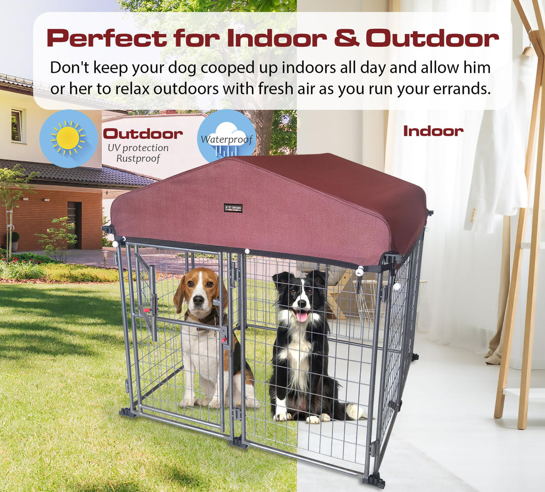 My Pet Companion Dog Kennel with Roof Cover (4.5’) - Weather Resistant / Covered / Heavy Duty / Outdoor / Winter Welded Wire Pet Kennel for Medium Sized Dogs - Easy to Assemble