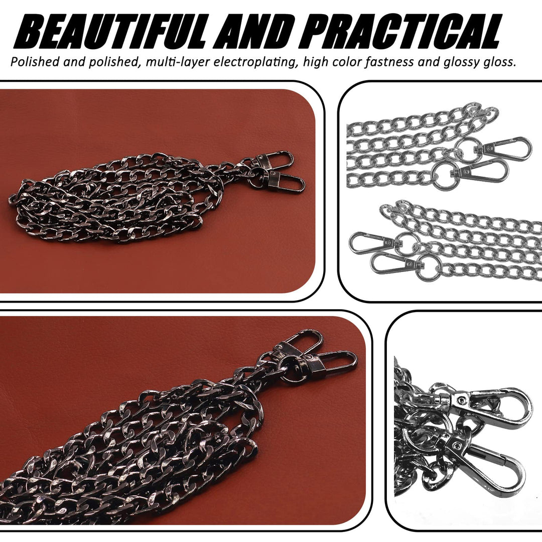 4Pcs Gun-Black 7.5 Inch 15.74 Inch 39.37 Inch 47.2Inch Luxury Fashion Replacement Flat Chain Strap with Buckles Set, Perfect for DIY Metal Shoulder Purse Replacement