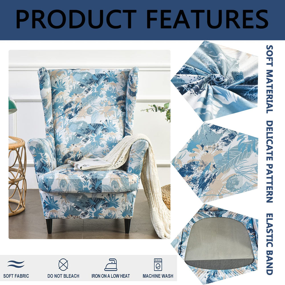 Wing Chair Slipcovers Printed Wingback Chair Covers 2 Pieces Wingback Armchair Slipcover Stretch Chair Slip Covers Washable Armchair Protector Cover for Living Room and Bedroom