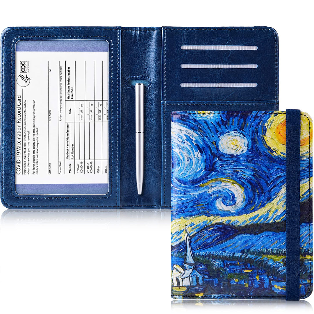Passport and Vaccine Card Holder Combo, Passport Holder with Vaccine Card Slot,Passport Cover come with Vaccination Card Protector,Travel Passport Wallet (Starry night)