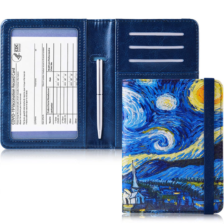 Passport and Vaccine Card Holder Combo, Passport Holder with Vaccine Card Slot,Passport Cover come with Vaccination Card Protector,Travel Passport Wallet (Starry night)
