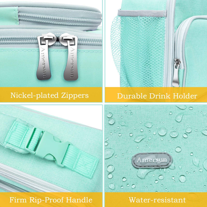 Kids Lunch Box, Insulated School Lunch Bag with Padded Liner Keep Food Warm Cold for Long Time,Water-resistant Thermal Travel Office Lunch Cooler for Girls Boy-2 Pocket,Light Blue