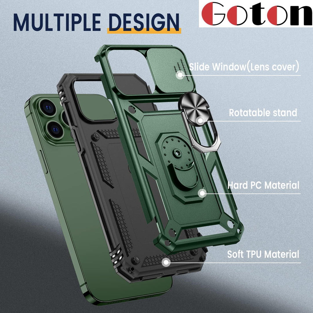 Armor Case for iPhone 13 Pro Max Stand Case with Slide Camera Cover &amp; Kickstand Military Grade Heavy Duty Protective with Magnetic Car Mount Holder for iPhone 13 Pro Max 6.7 (Silver, 6.7 inch)