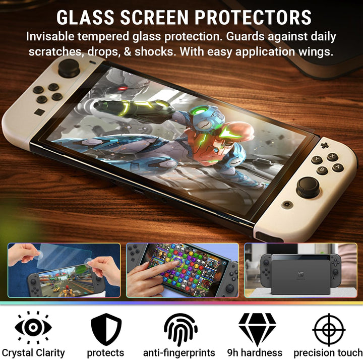 Switch Accessories Bundle - Essentials Pack for Nintendo switch OLED Case &amp; Screen Protector , Grip Case, Games Holder, Headphones - Classic Black Edition