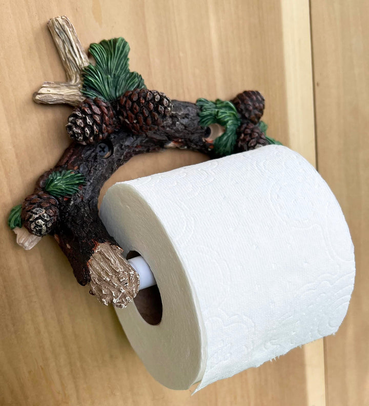 Pinecone/Pine Branch Wall Mounted Toilet Paper Holder - Rustic Bathroom Decor