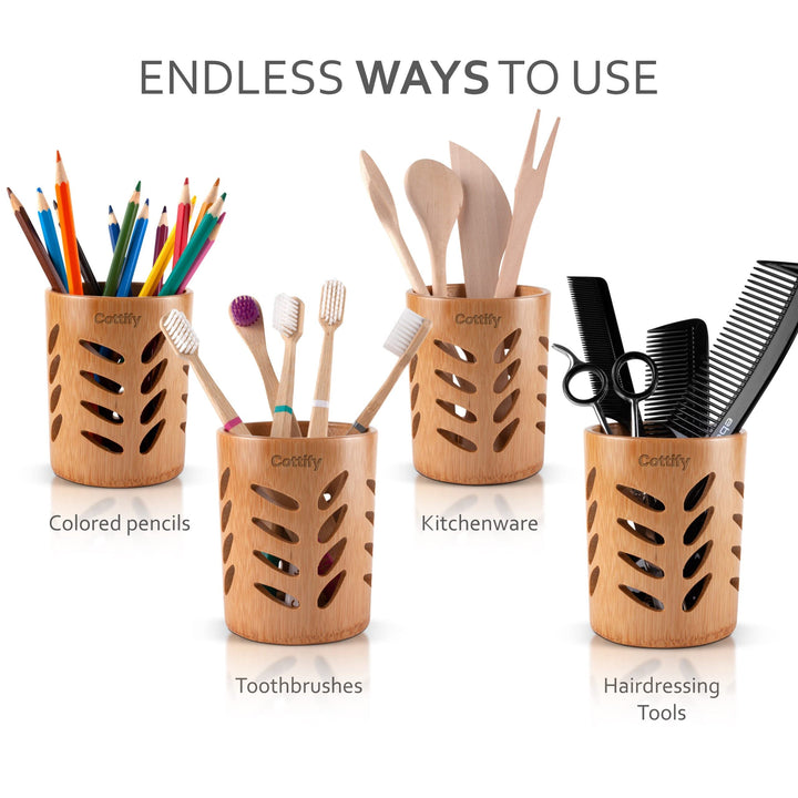 Eco-Friendly Bamboo Toothbrush Holder with Drainage – Quick Drying Single-Piece Design – Toothbrush Holders for Bathrooms – Wooden Toothbrush Holder Resilient in Humid Conditions - Matte Circles