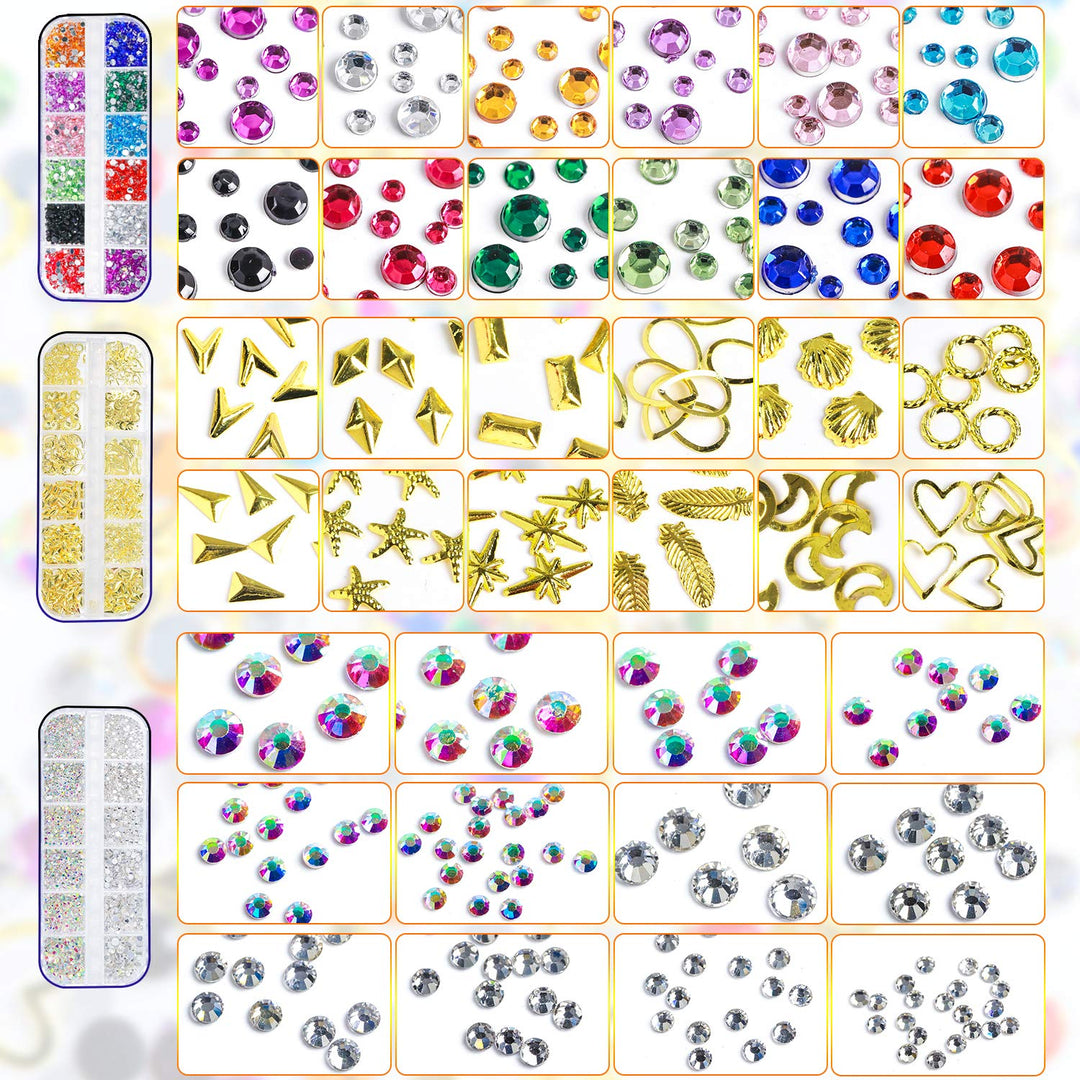 Nail Art 15ml NO WIPE Rhinestone Glue Gel Kit(LED Light Cure Needed) Adhesive Resin Gem Stone Jewelry Beads Diamond Gel Nail Polish Clear Decoration With Nail Rhinestones(Crystal+Acrylic+Rivet)+tools