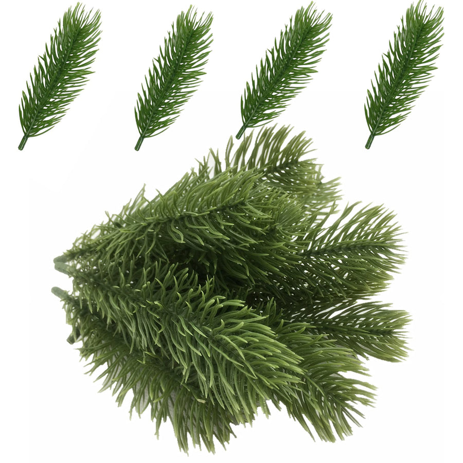 60 Packs Similated Pine Branches, 5.5 Christmas Green Plants Pine Needles Branches Garland for DIY Garland Wreath Embellishing and Home Garden Decoration