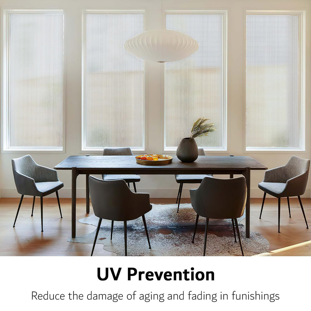 Reeded Glass Window Film, Window Privacy Film, Frosted Window Vinyl, 3D Decorative Window Decals Non Adhesive for Bathroom Living Room 35.4x118 inches