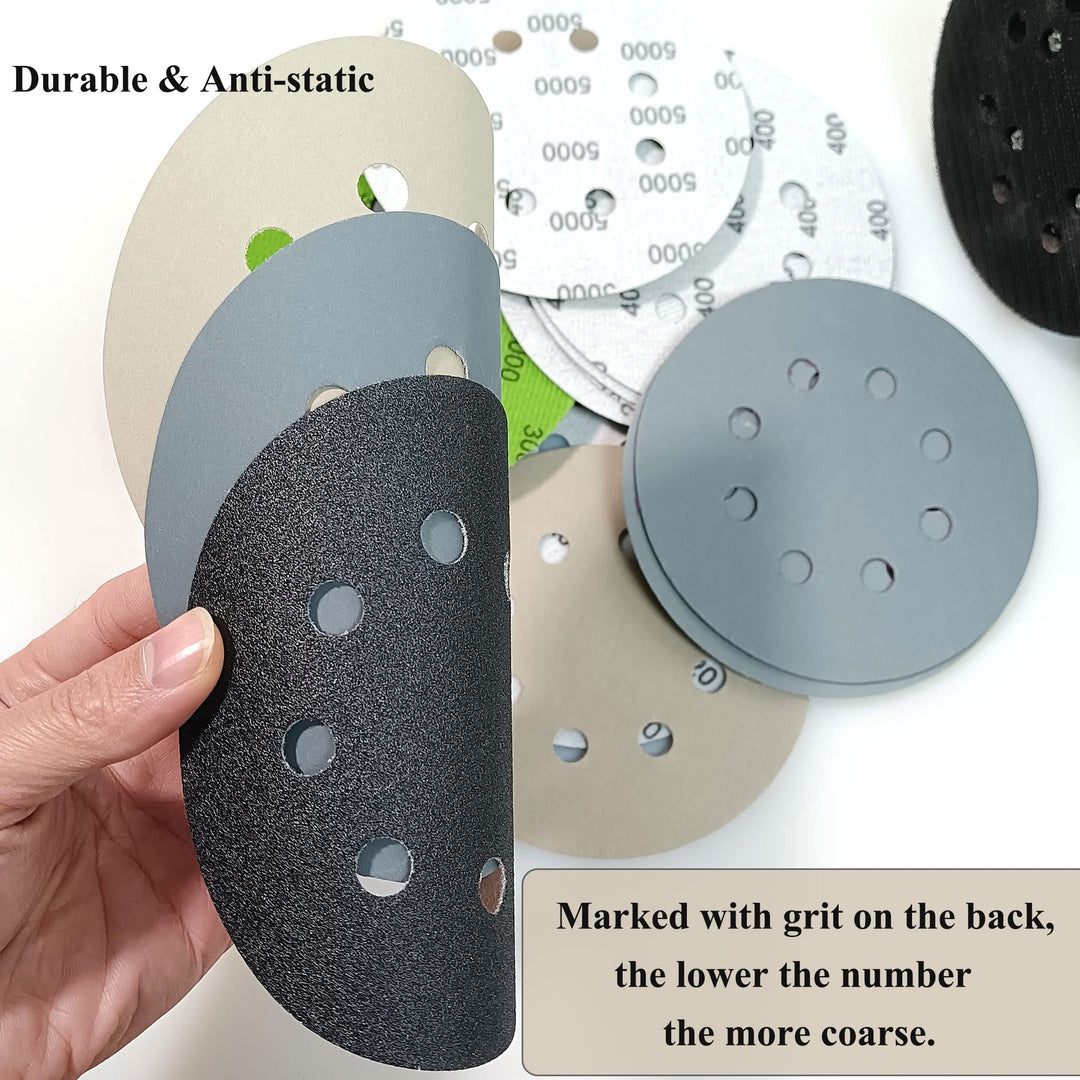 30 PCS 5 Inch 8 Hole #120-#5000 Sanding Discs 120/240/400/800/1000/1500/2000/2500/3000/5000 Grit Compatible for Random Orbital Sander Sanding Grinder (30 PCS 5 inch 8Hole #120-#5000)