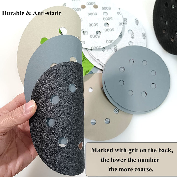 30 PCS 5 Inch 8 Hole #120-#5000 Sanding Discs 120/240/400/800/1000/1500/2000/2500/3000/5000 Grit Compatible for Random Orbital Sander Sanding Grinder (30 PCS 5 inch 8Hole #120-#5000)