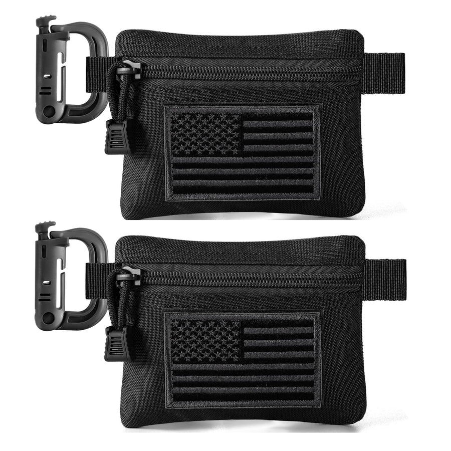 2 Pack Tactical Compact EDC Pouches, Military Molle Utility Pouch Organizer Pouch, Coin Purse Keychain Pocket Credit Card Holder Waist Pack (Black 3)
