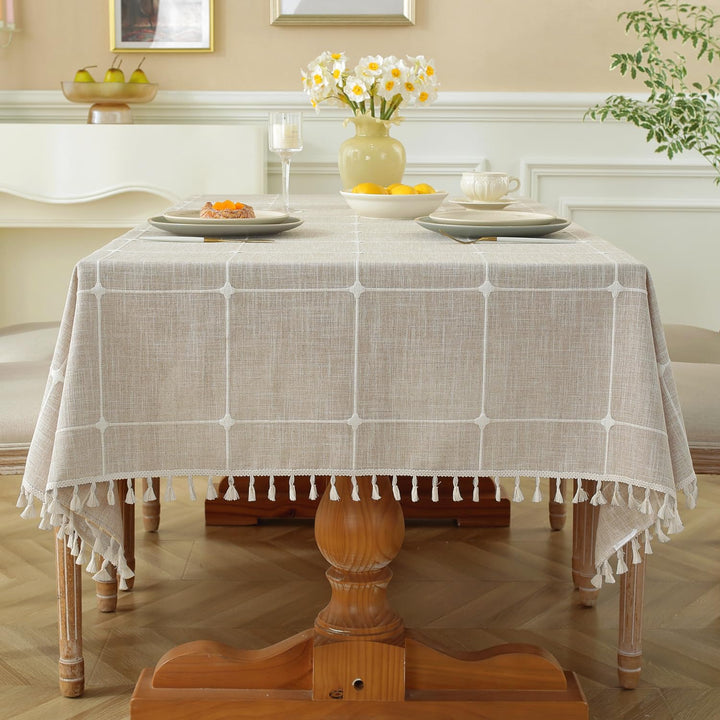 Laolitou Waterproof Tablecloth Burlap Linen with Tassel