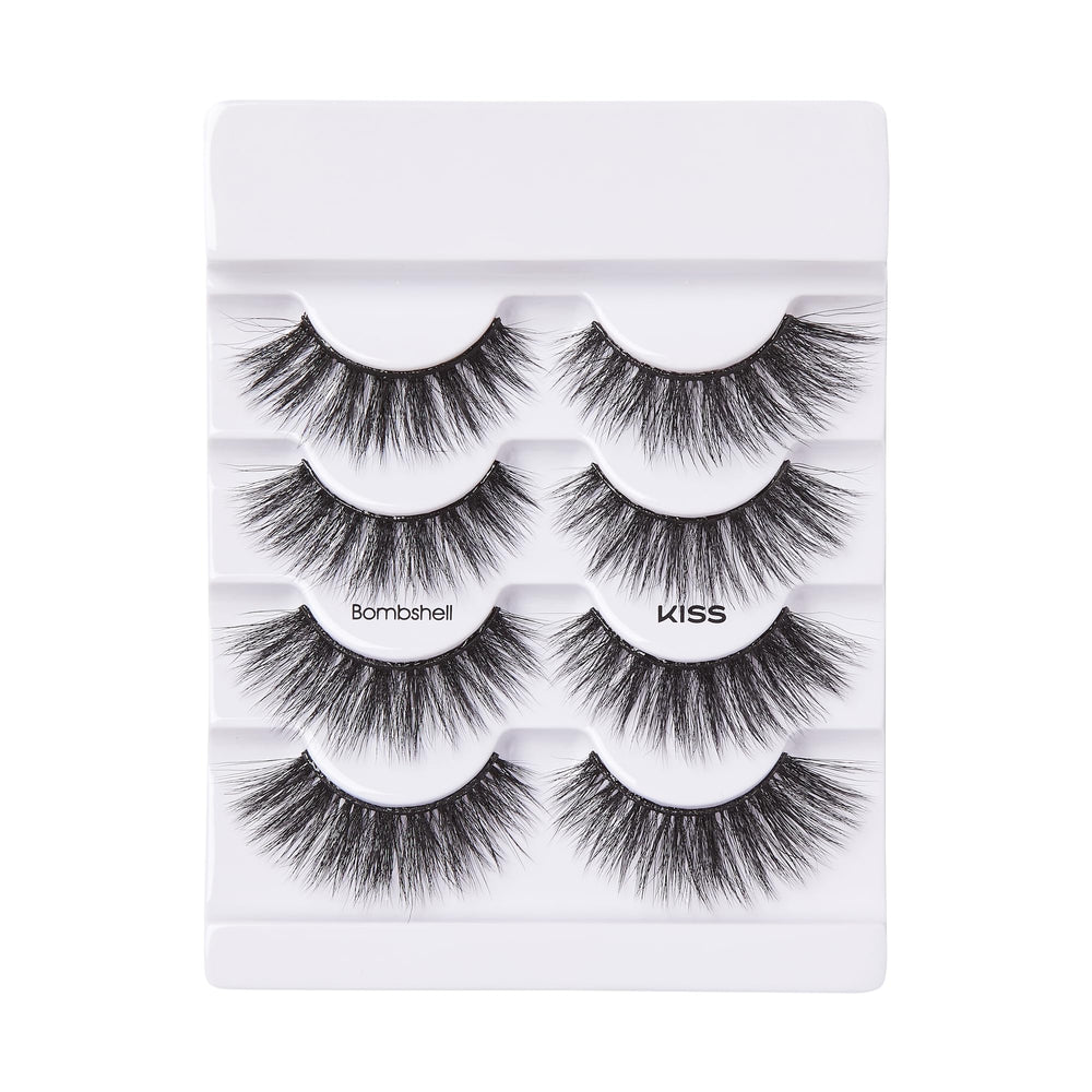 Lash Couture Triple Push Up Collection Multipack, 3D Volume False Eyelashes with Triple Design Technology, Multi-Angles & Lengths, Contact Lens Friendly, Reusable, Style Bombshell, 4 Pairs