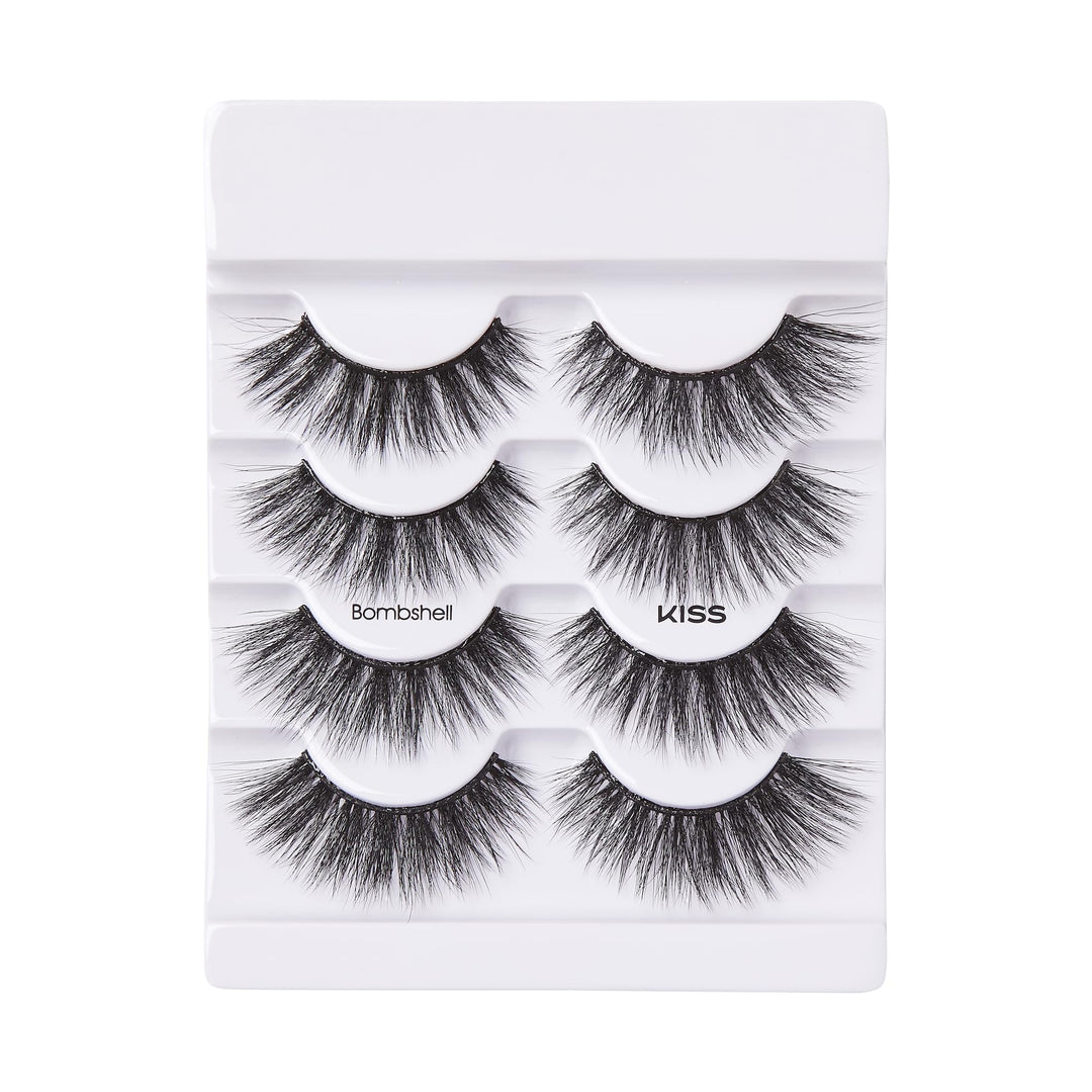 Lash Couture Triple Push Up Collection Multipack, 3D Volume False Eyelashes with Triple Design Technology, Multi-Angles &amp; Lengths, Contact Lens Friendly, Reusable, Style Bombshell, 4 Pairs