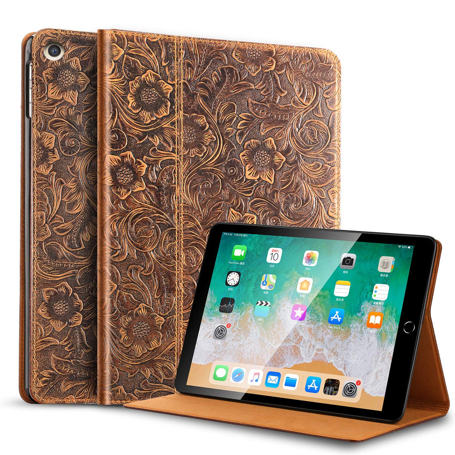 Leather Case for Ipad 10.2 2021/2020, Cowhide Folio Cover for New iPad 9th/8th/7th Gen Genuine Leather case, Also applies to iPad 10.2 case 2019(Pattern-Brown)
