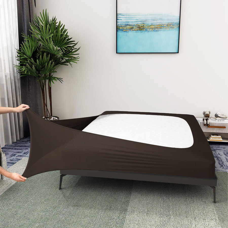 Box Spring Cover King Size - Jersey Knit & Stretchy Wrap Around 4 Sides Bed Skirt for Hotel & Home - King/Cal King, Brown