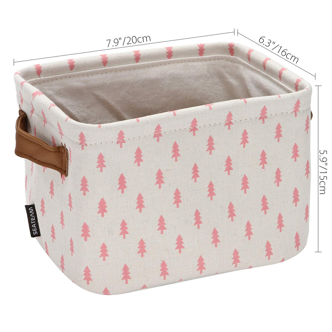 Collapsible Small Canvas Fabric Storage Basket with Handles, Square Mini Storage Box, Cube, Foldable Shelf Basket, Closet, Desk Organizer for Nursery, Home, Office (Pink, Set of 4)