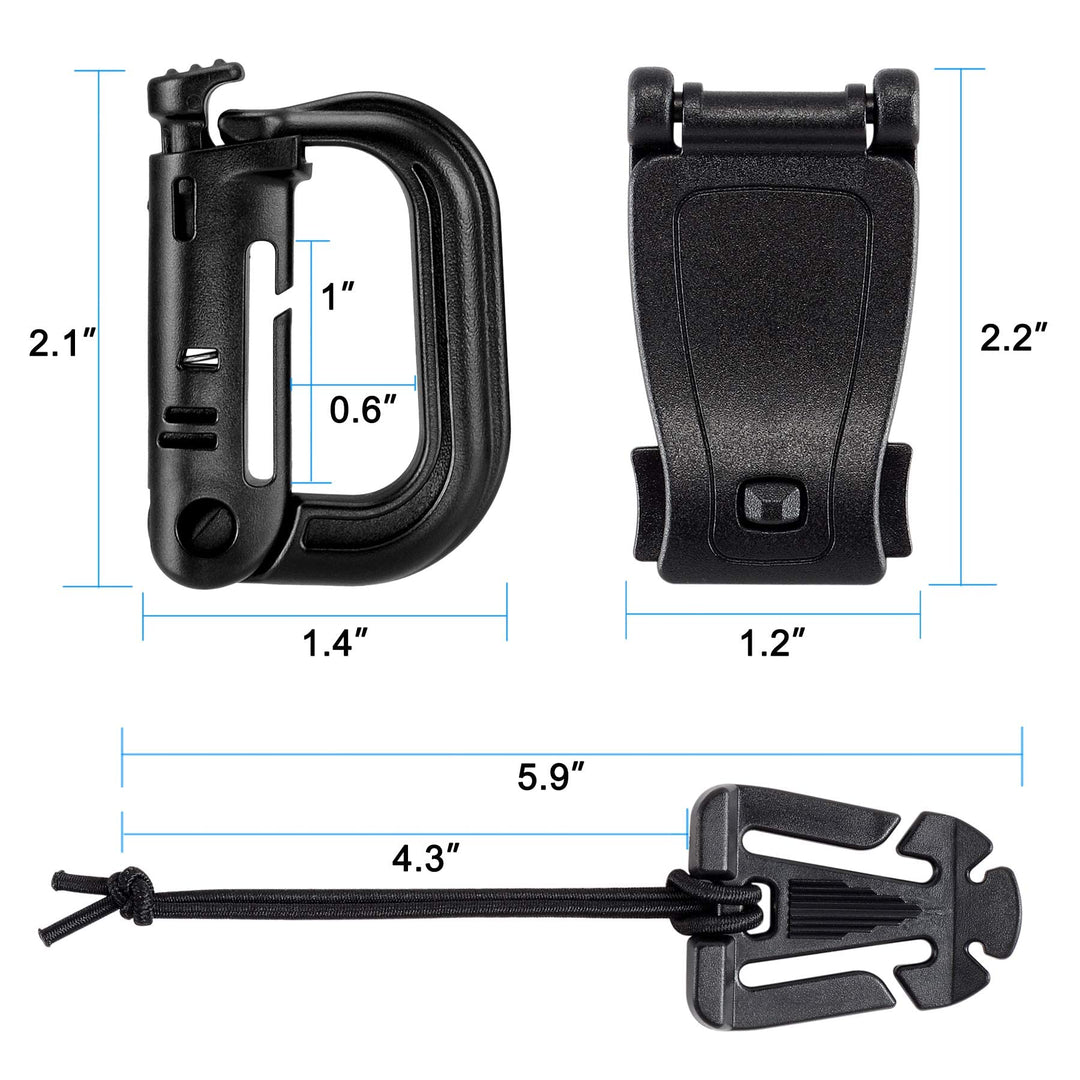 Kit of 30 Attachments for Molle Bag Tactical Backpack Vest Belt,D-Ring Grimloc Locking Gear Clip, Web Dominator Elastic Strings, Strap Management Tool Buckle