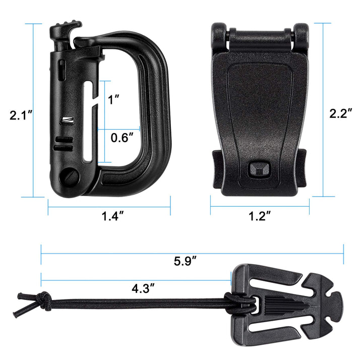 Kit of 30 Attachments for Molle Bag Tactical Backpack Vest Belt,D-Ring Grimloc Locking Gear Clip, Web Dominator Elastic Strings, Strap Management Tool Buckle