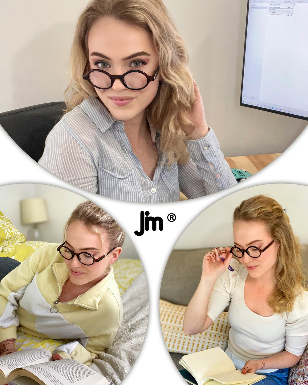 JM Set of 4 Retro Round Reading Glasses Spring Hinge Re