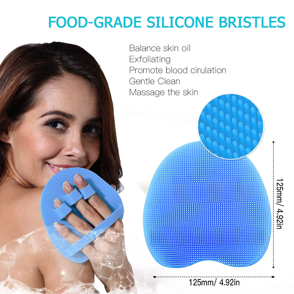 Silicone Body Scrubber Gentle Exfoliating Glove Shower Brush Soft Bristles - Improves Skin's Health and Beauty (Pack of 2)