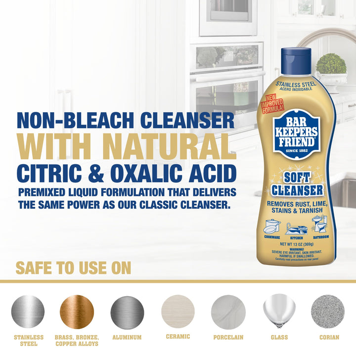 Soft Cleanser Liquid (2 x 13 Ounce) Multipurpose Cleaner &amp; Rust Stain Remover for Stainless Steel, Porcelain, Ceramic Tile &amp; More