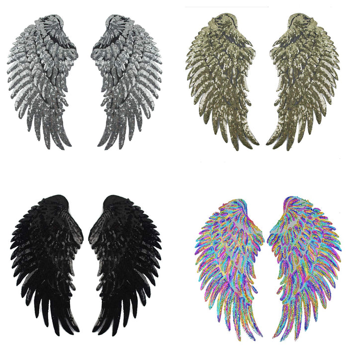 4 Pair of Wings Sequins Angel Wings Patches Applique Sew on Iron on Patch Embroidered Bling Wings for Jackets Cloth DIY Decoration Accessory Gifts
