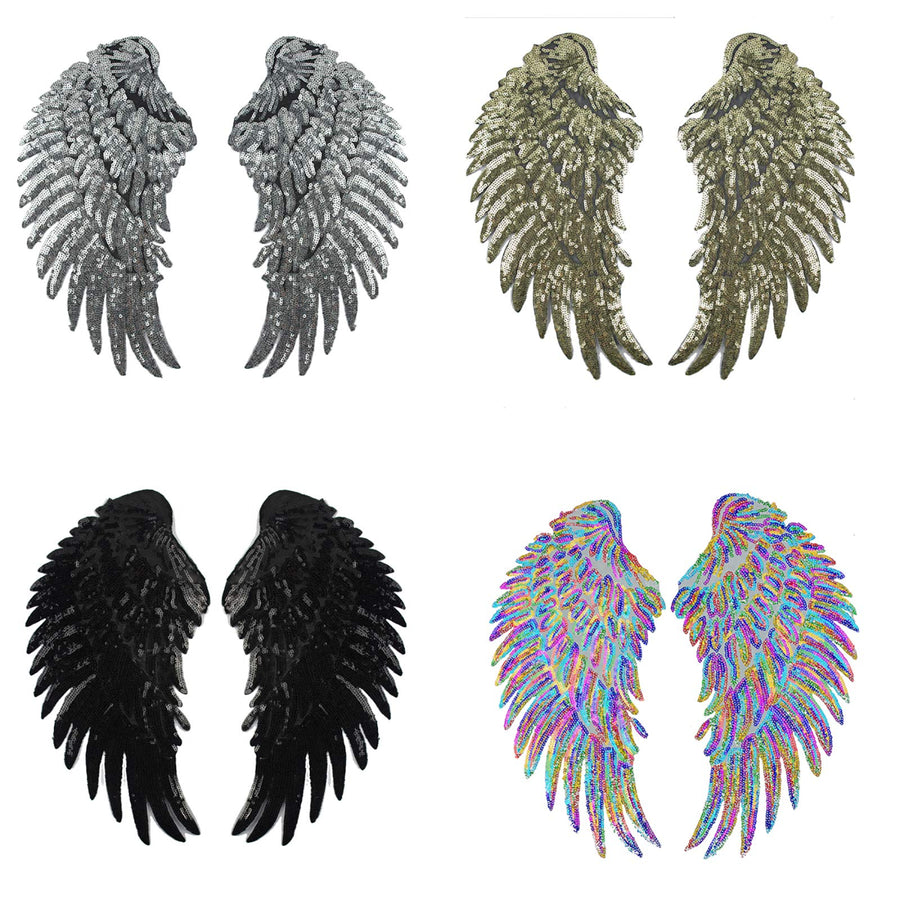 4 Pair of Wings Sequins Angel Wings Patches Applique Sew on Iron on Patch Embroidered Bling Wings for Jackets Cloth DIY Decoration Accessory Gifts