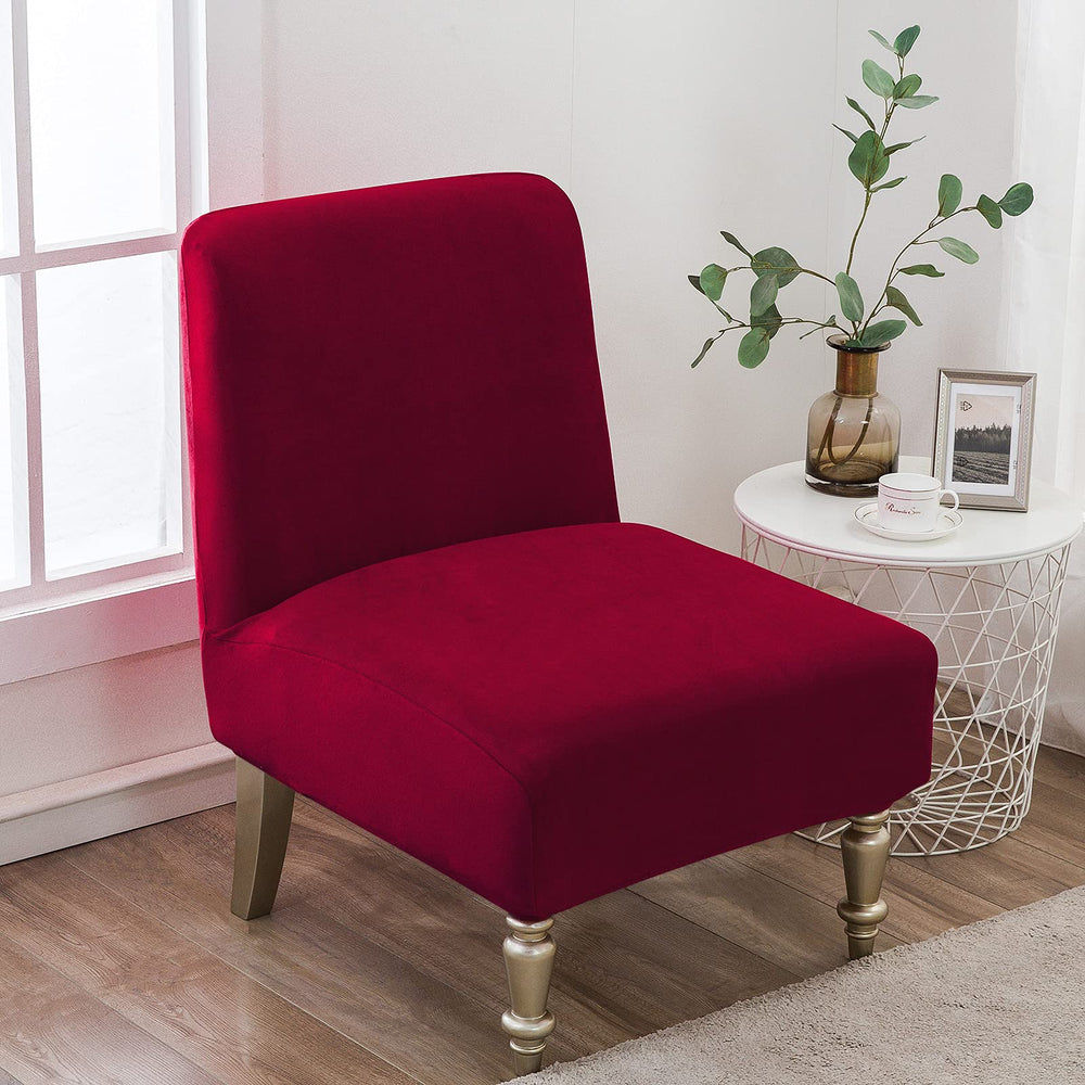 Armless Accent Slipper Chair Covers,Stretch Armless Chair Slipcover Removable Velvet Fabric Non-Slip Silp Cover for Accent Chair Without Arms Furniture Protector for Living Dining Room Hotel…