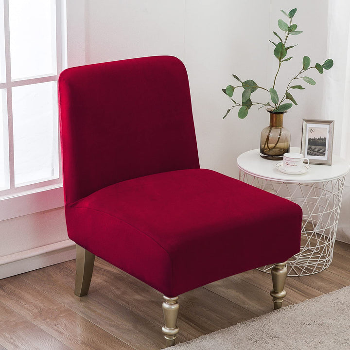 Armless Accent Slipper Chair Covers,Stretch Armless Chair Slipcover Removable Velvet Fabric Non-Slip Silp Cover for Accent Chair Without Arms Furniture Protector for Living Dining Room Hotel…
