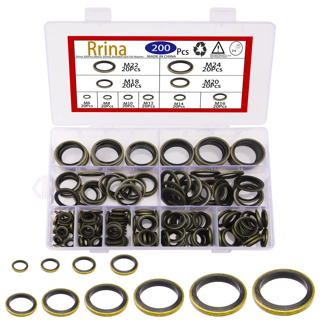 Rrina 200Pcs Metric Dowty Bonded Seal Oil Washer Assort